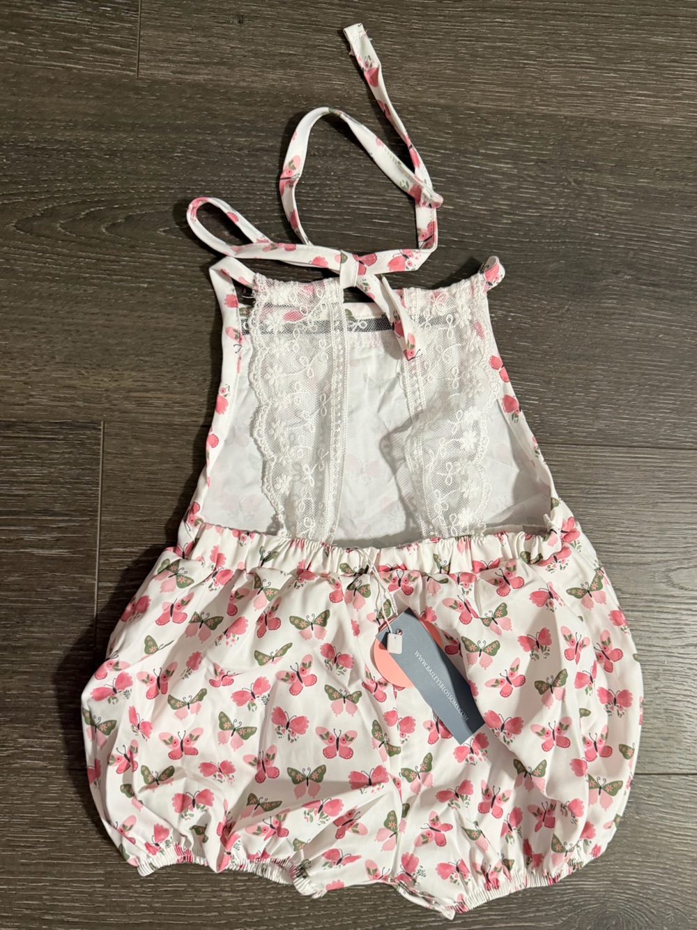 Bailey’s Blossoms Baby Girls Pink Butterfly Bubble Romper - Picture 2 of 3
